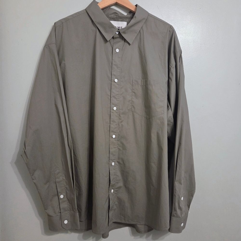 Frame Denim Long Sleeve Button Front Shirt Olive Green Organic Cotton XXL